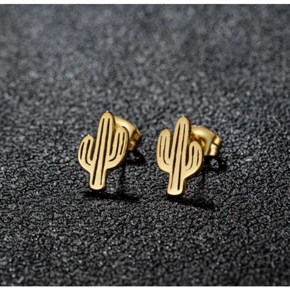 Cactus Gold Plated Stud Earrings Fashion Jewelry - Picture 3 of 3